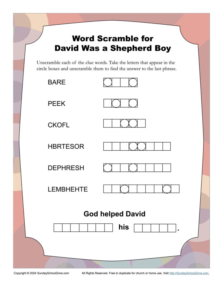 Free Printable David Bible Activities On Sunday School Zone