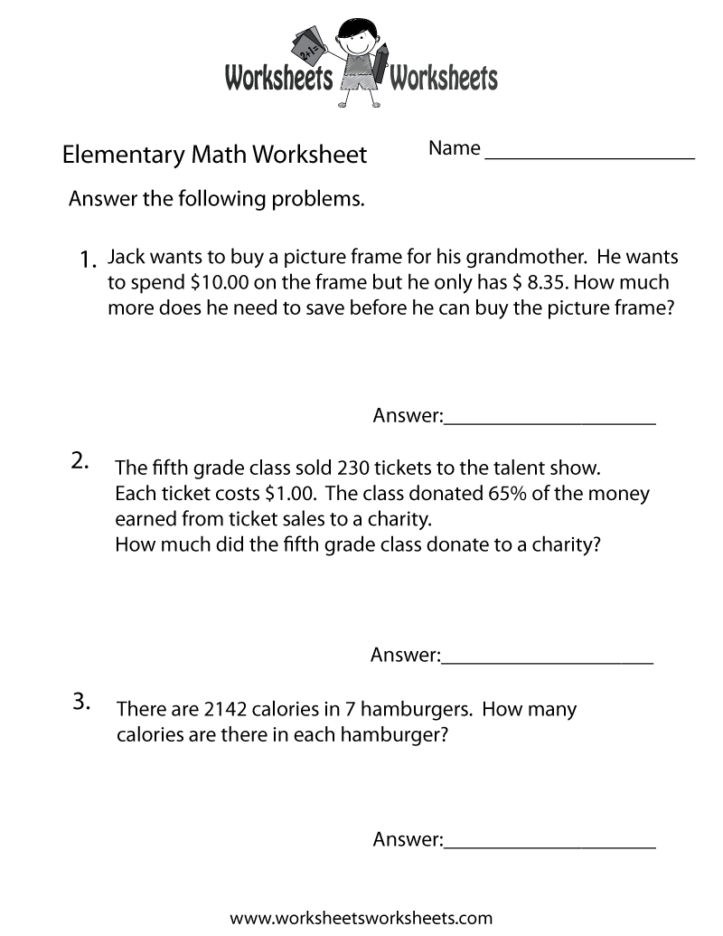 Free Printable Elementary Math Word Problems Worksheet Free Printable Elementary Math Word Problems Worksheet