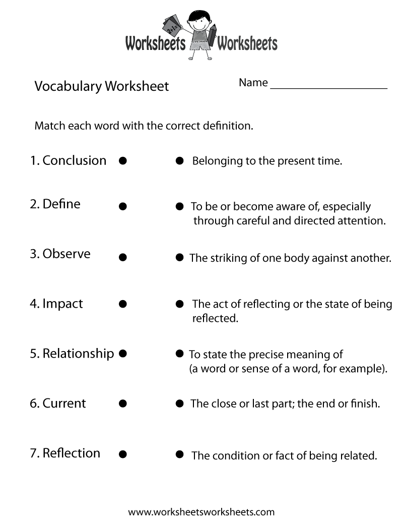 Free Printable English Vocabulary Worksheet Worksheets Library