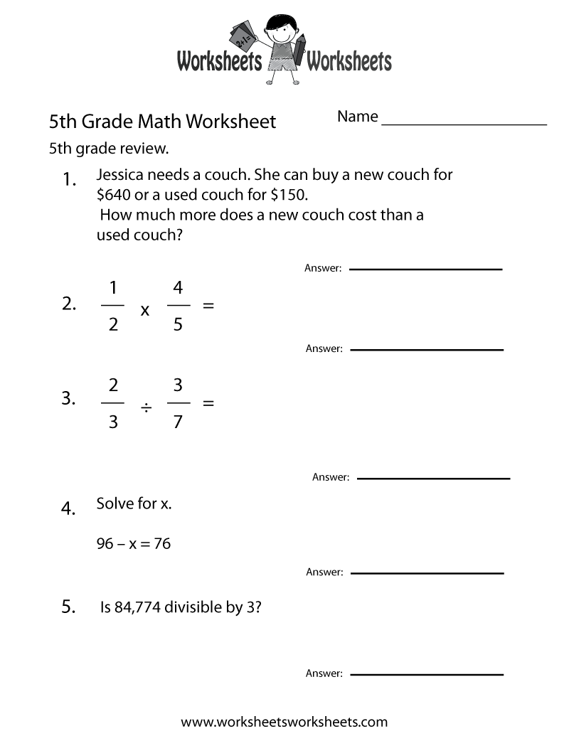 Free Th Grade Printable Worksheets