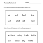Free Printable First Grade Phonics Worksheet