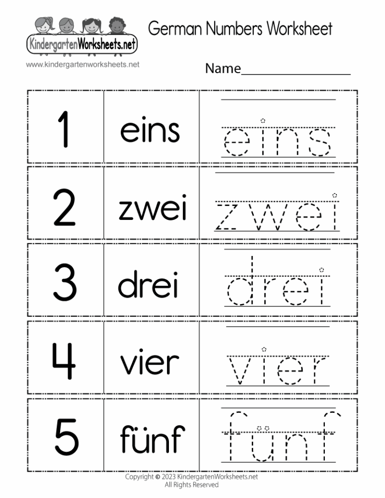 Free Printable German Numbers Worksheet