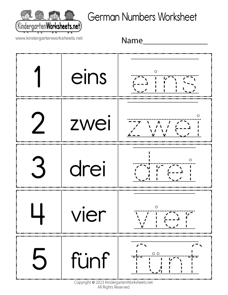 Free Printable German Numbers Worksheet