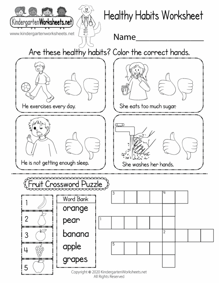 Free Printable Healthy Habits Worksheet