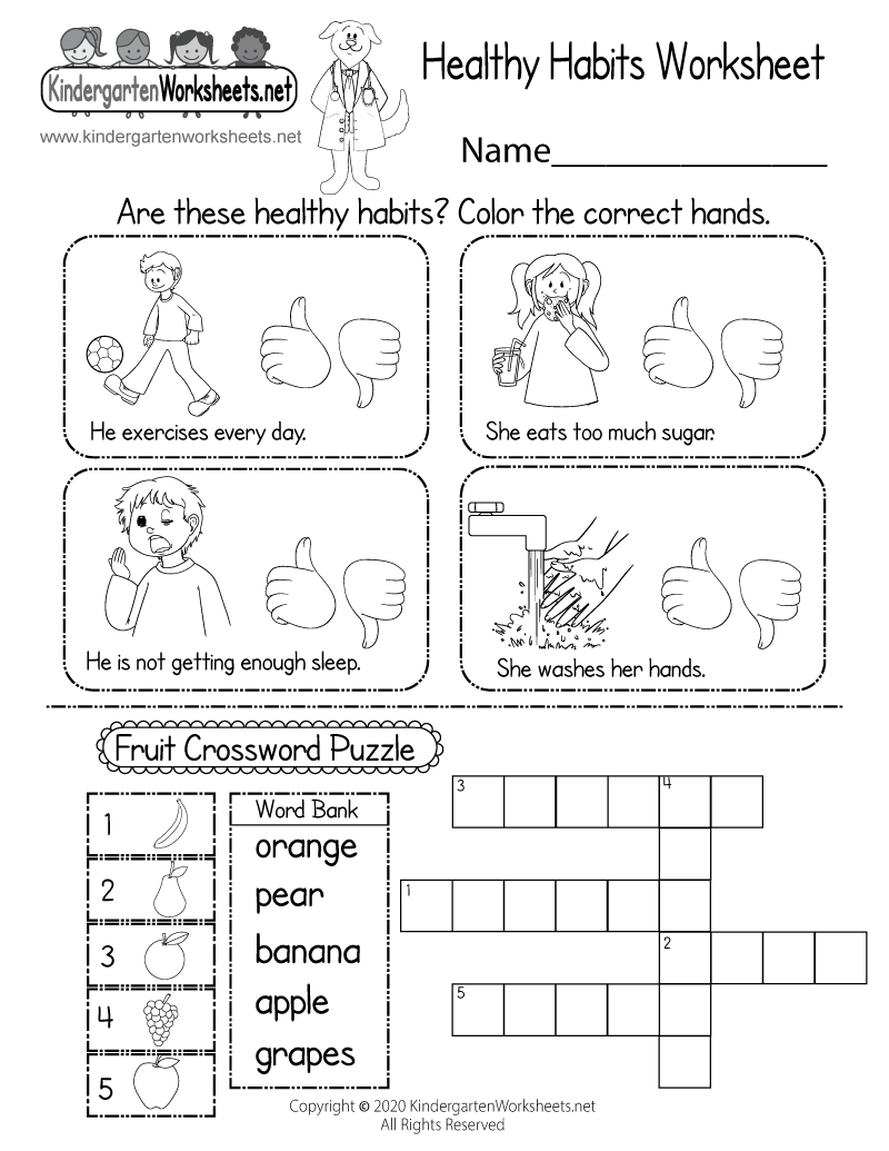 Free Printable Healthy Habits Worksheet