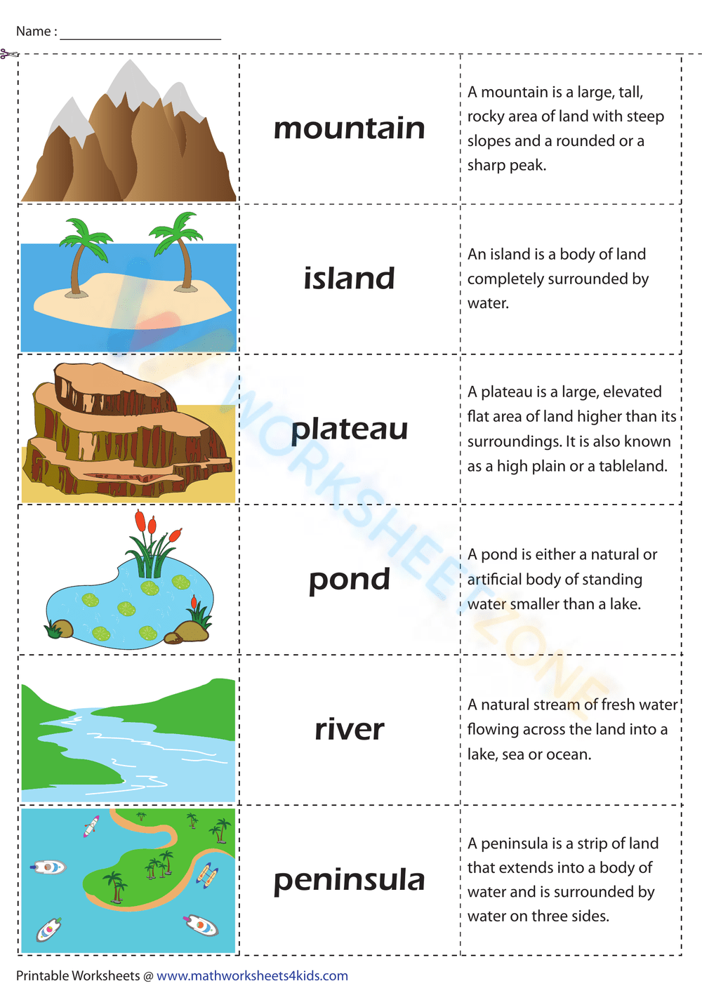 Landform Matching Worksheets Free Printable Landform Matching Worksheets Free Printable