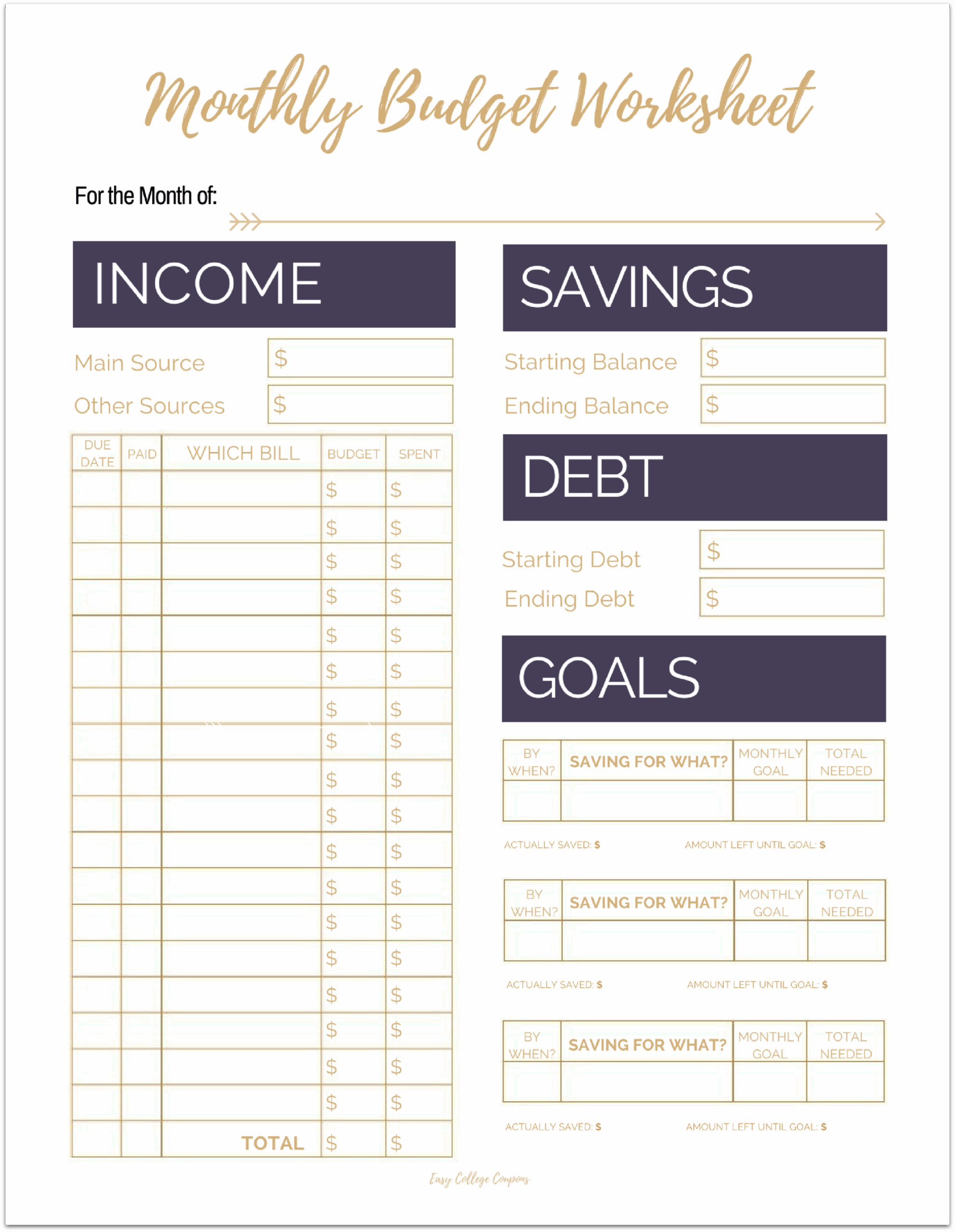 Free Beginner Printable Budget Worksheet