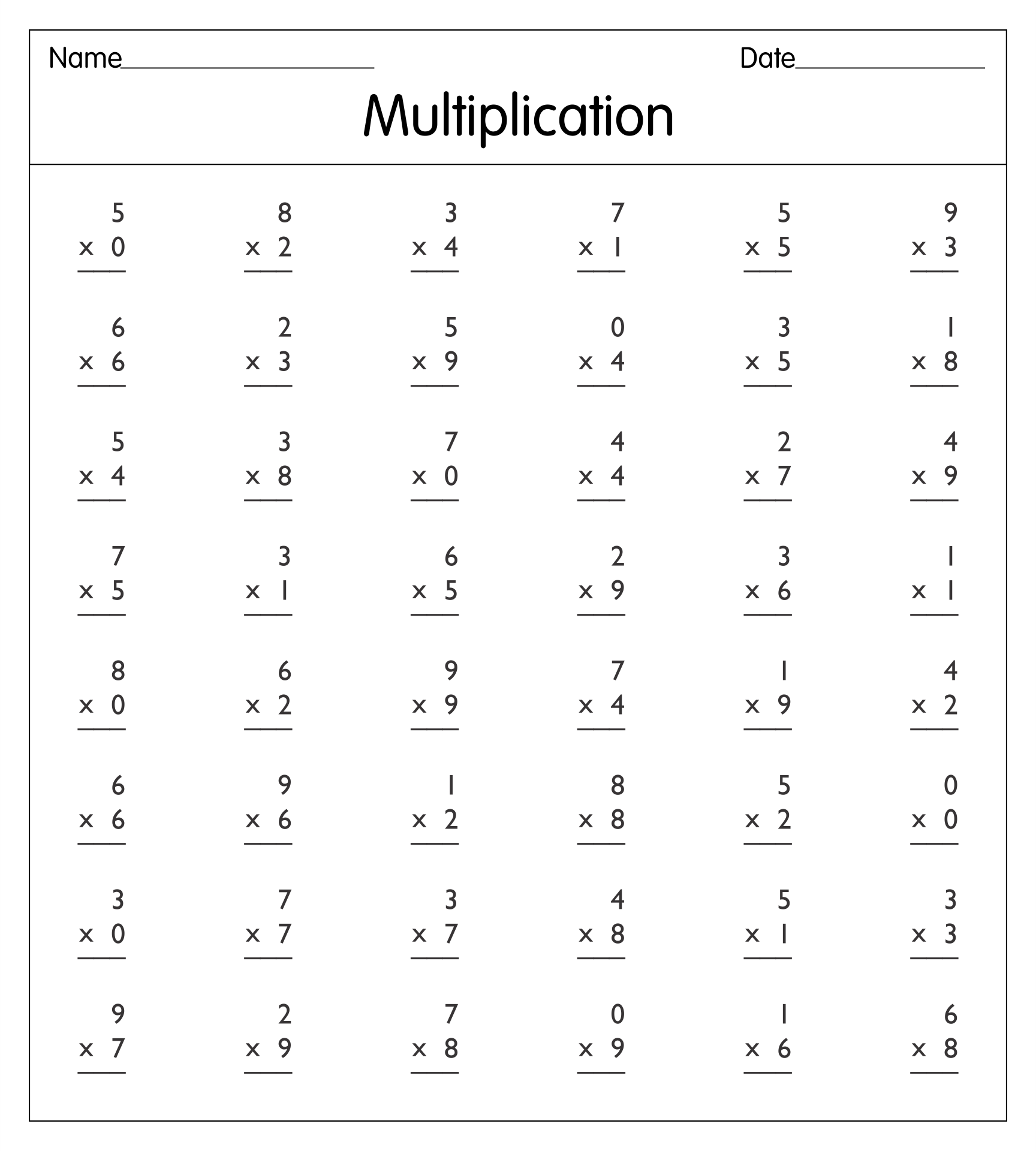 Printable Free Easy Multiplication Worksheets