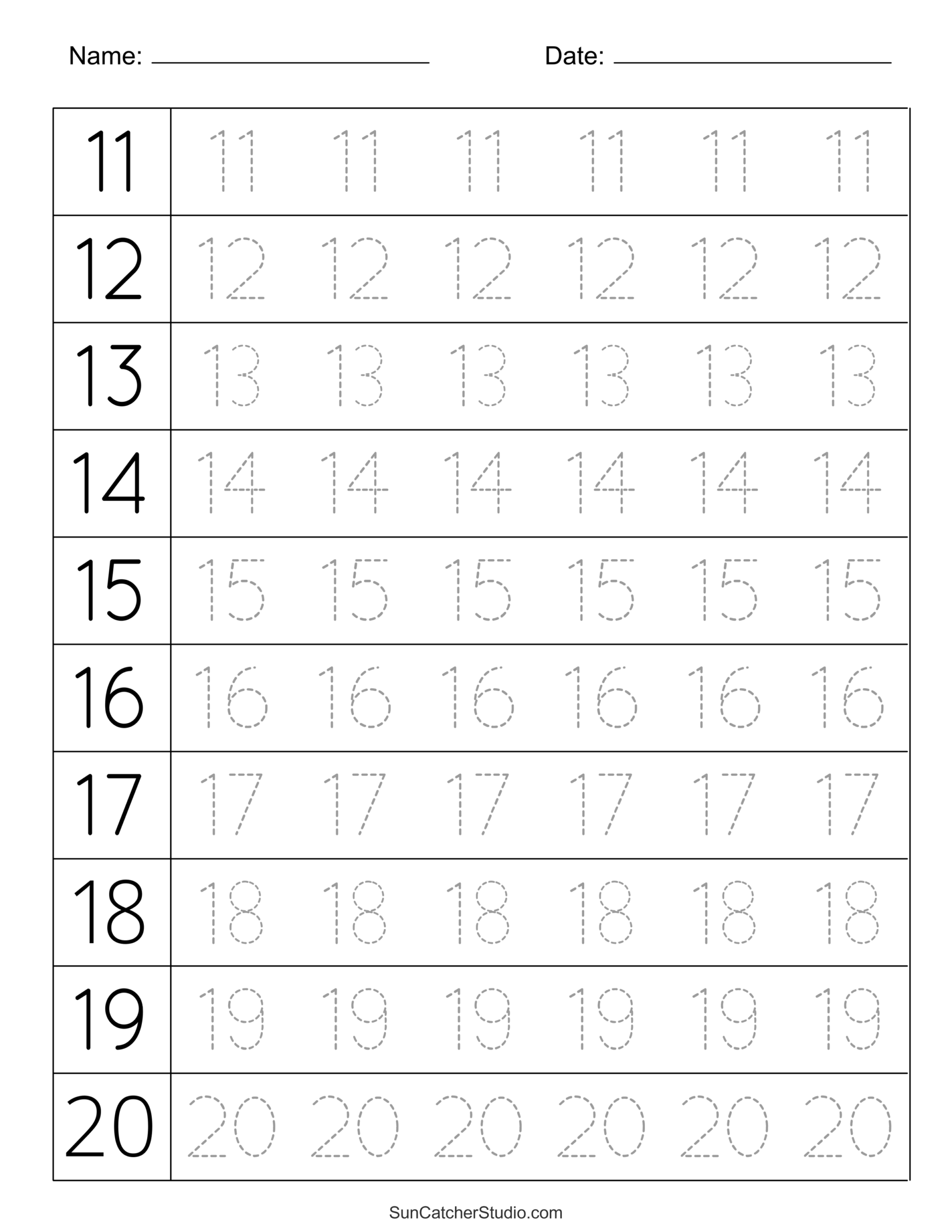 FREE Printable Number Worksheets 11 20 For Kindergarten Worksheets Library