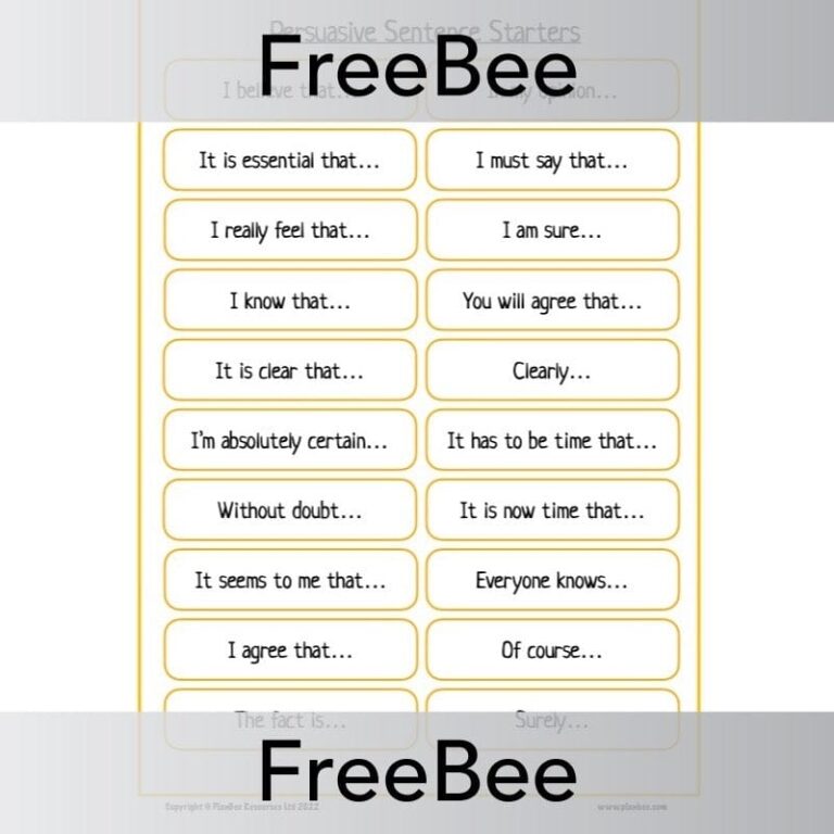 FREE Printable Persuasive Sentence Starters By PlanBee Worksheets Library