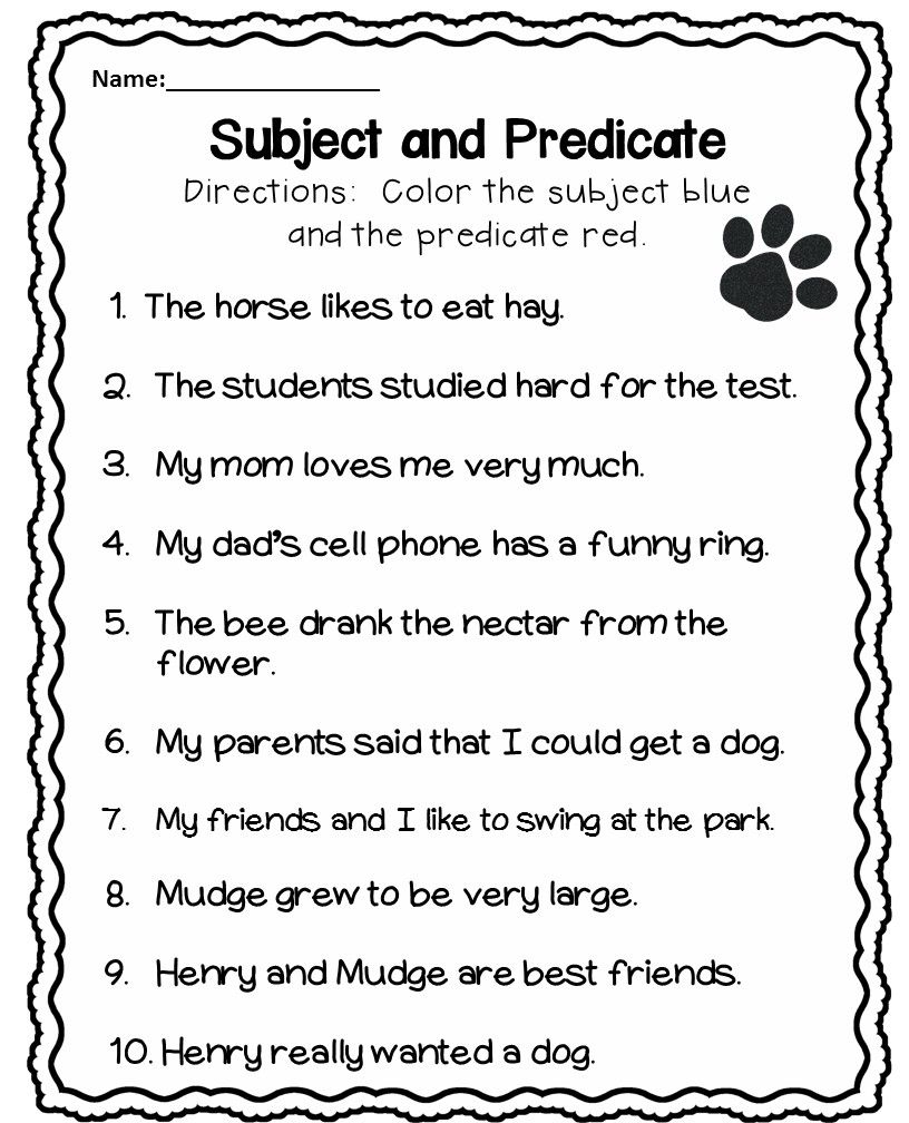 FREE Printable Subjects And Predicates Worksheet Worksheets Library