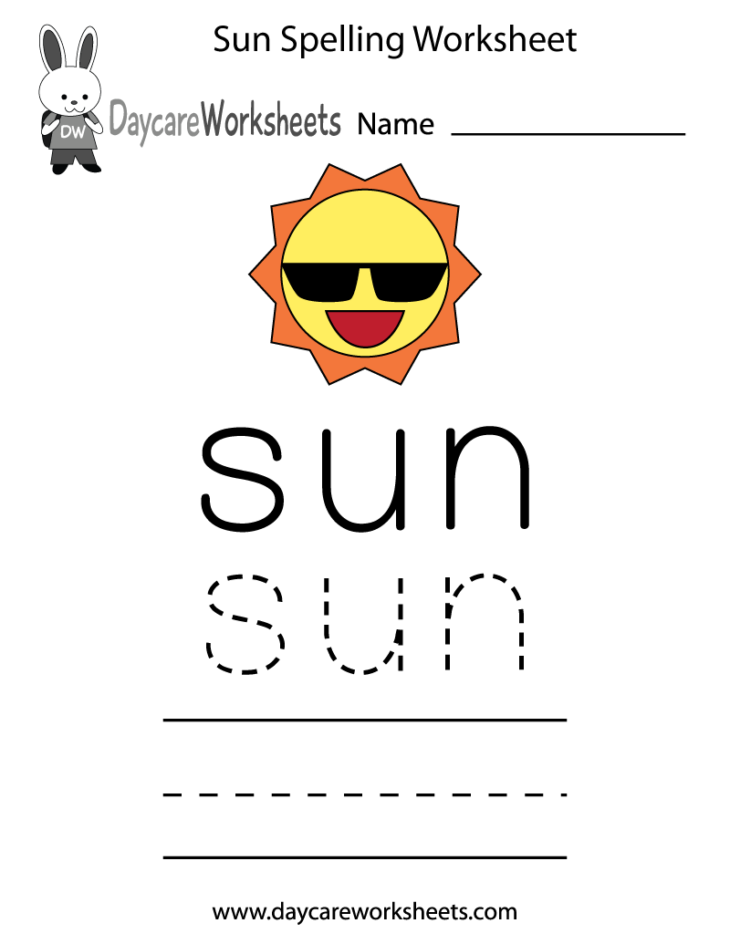 Free Printable Sun Spelling Worksheet For Preschool