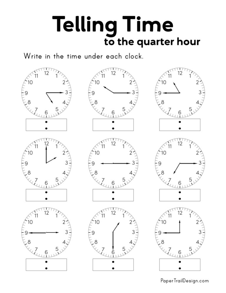 Free Printable Telling Time Worksheets Paper Trail Design