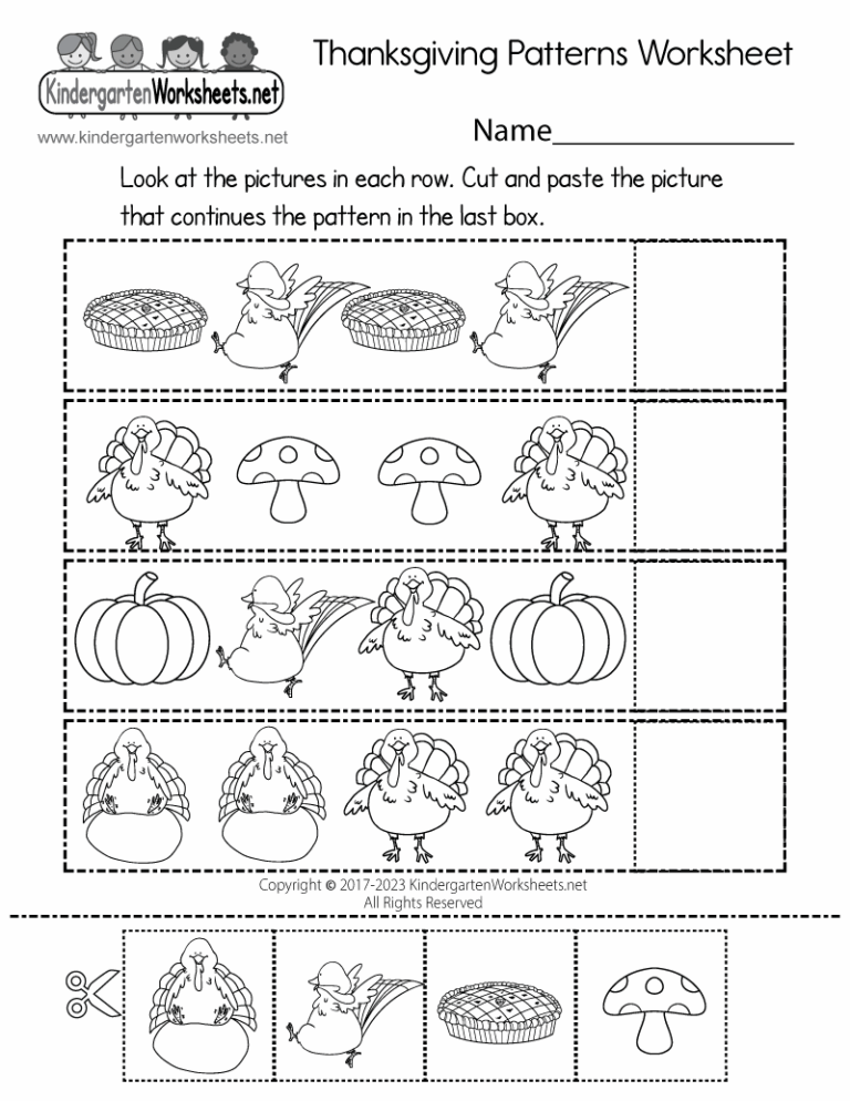 Free Printable Thanksgiving Patterns Worksheet Worksheets Library