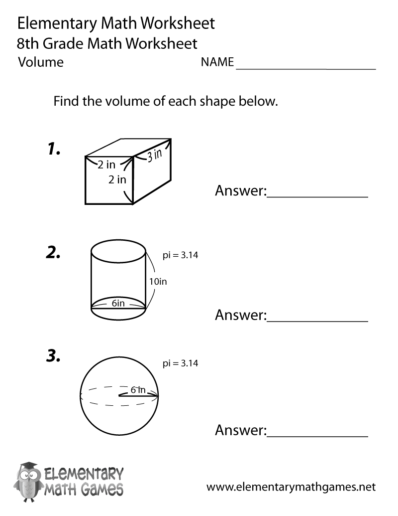 Free Printable Volume Worksheet For Eighth Grade Free Printable Volume Worksheet For Eighth Grade