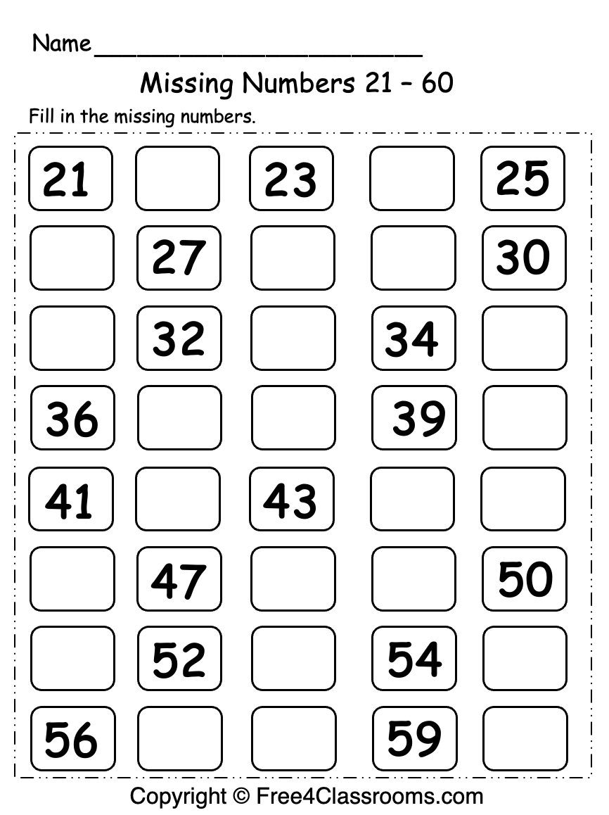 Free Printable Worksheet Missing Numbers 21 60 Free Worksheets Free Printable Worksheet Missing Numbers 21 60 Free Worksheets