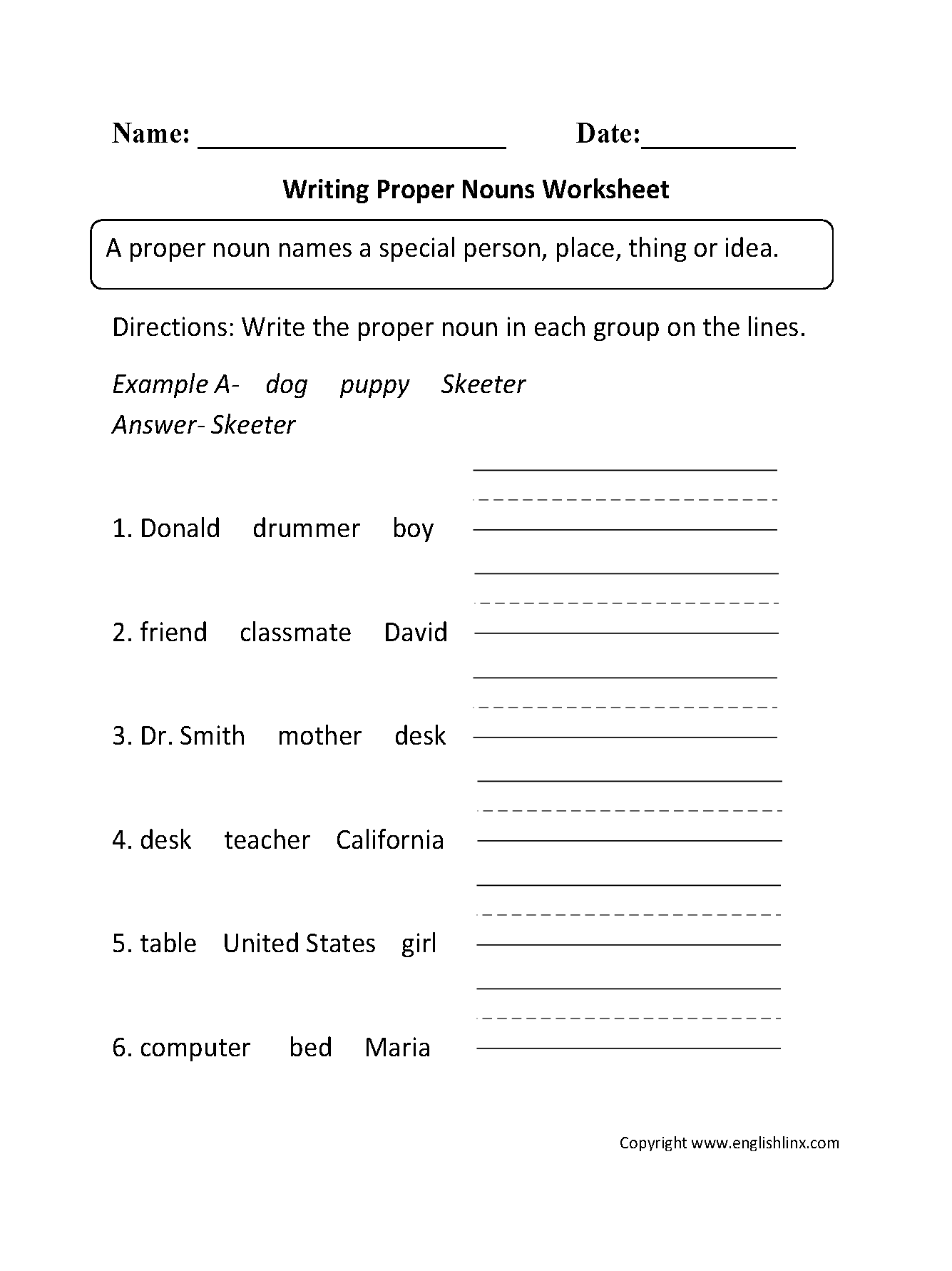 Free Printable Worksheets On Proper Nouns
