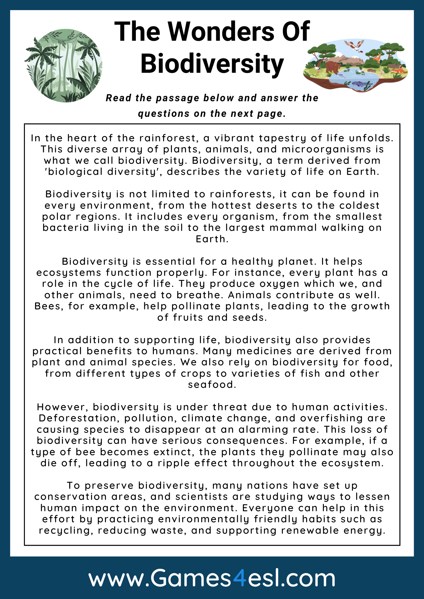 Free Printable Grade 6 Biodiversity Worksheets