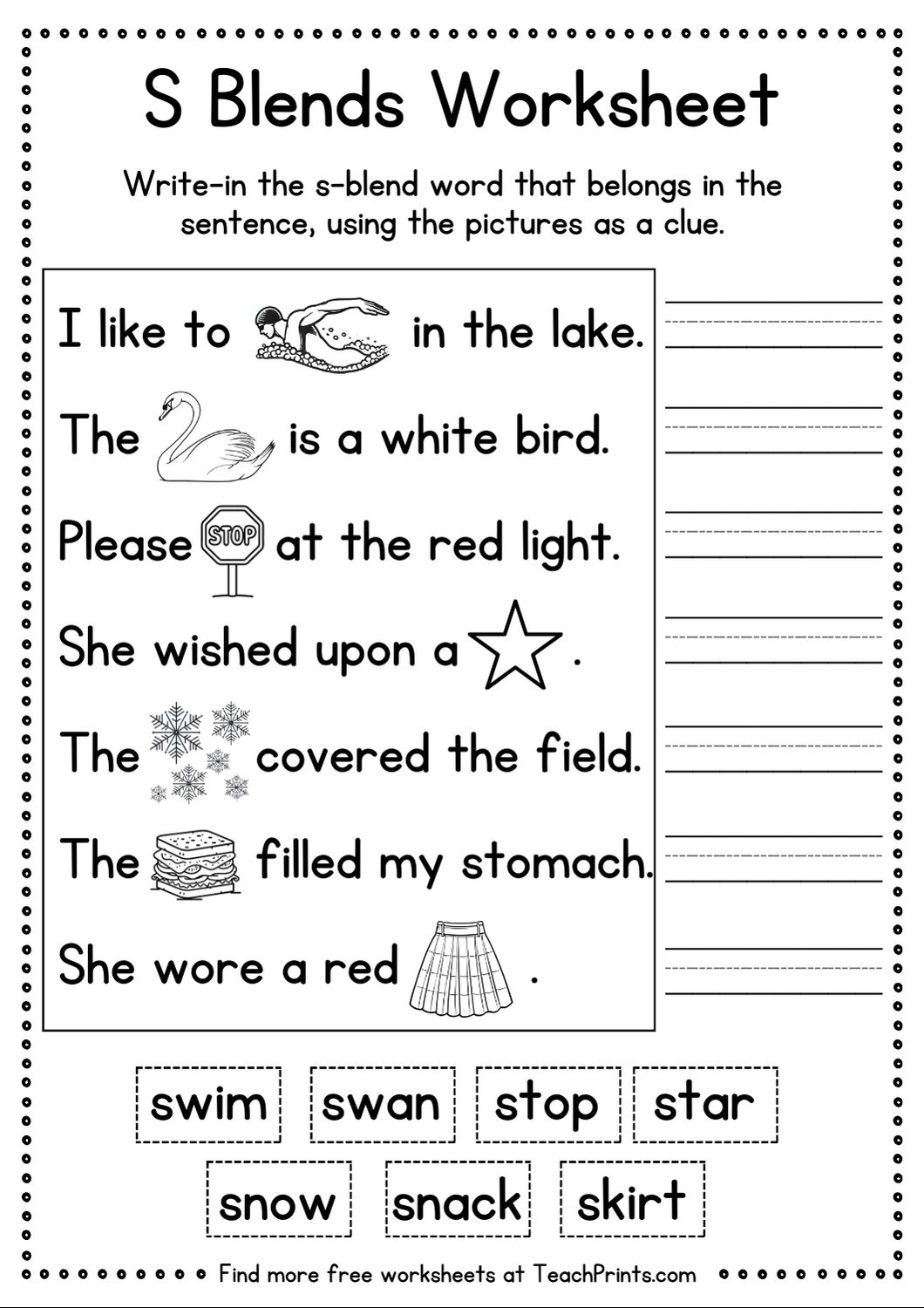 Free S Blend Worksheets Teach Prints