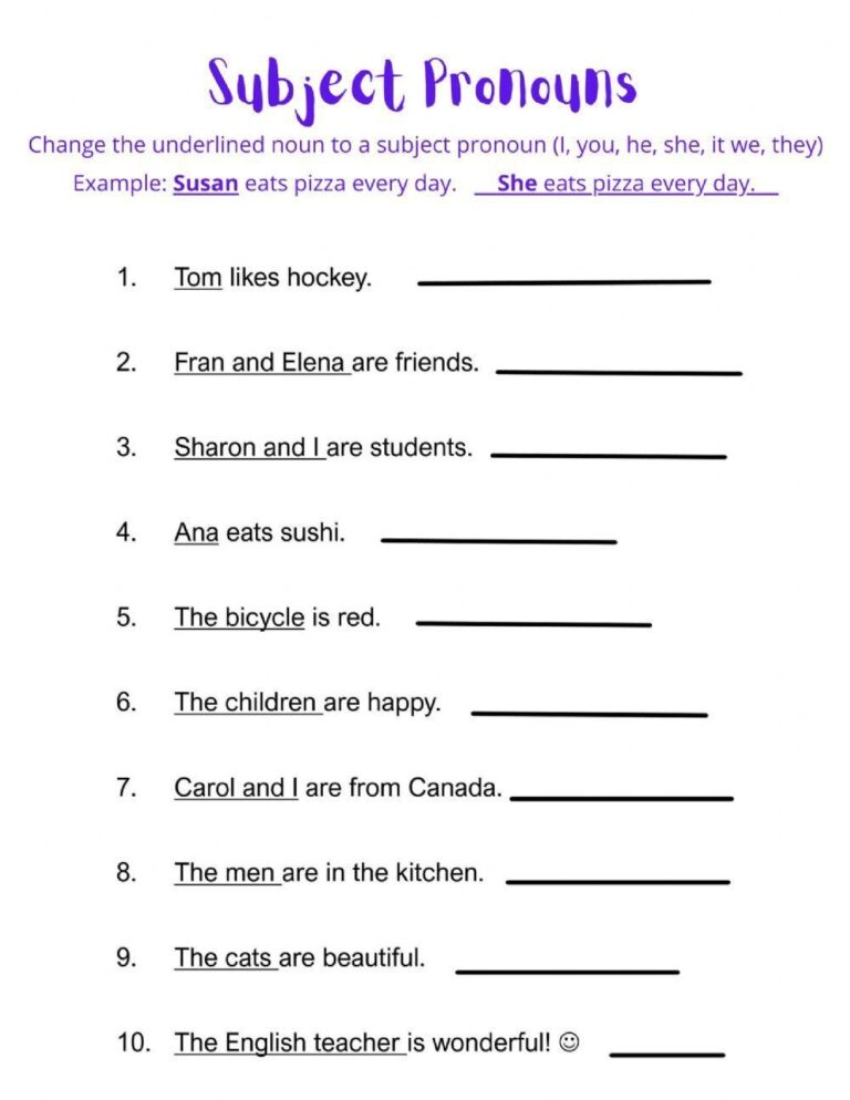 Free Subject Pronoun Worksheet Download Free Subject Pronoun Worksheet Png Images Free Worksheets On Clipart Library