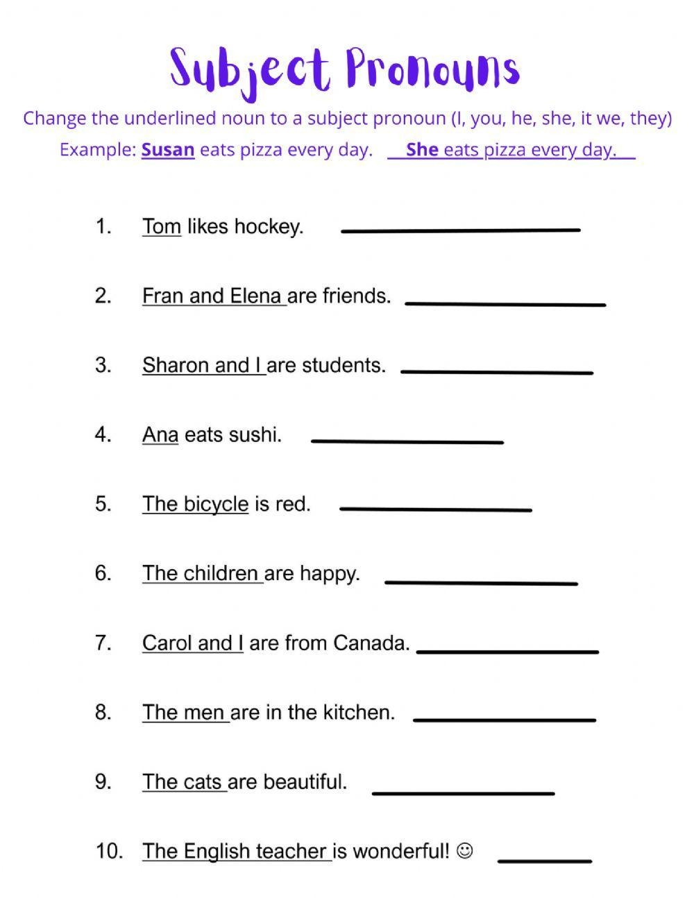 Free Subject Pronoun Worksheet Download Free Subject Pronoun Worksheet Png Images Free Worksheets On Clipart Library