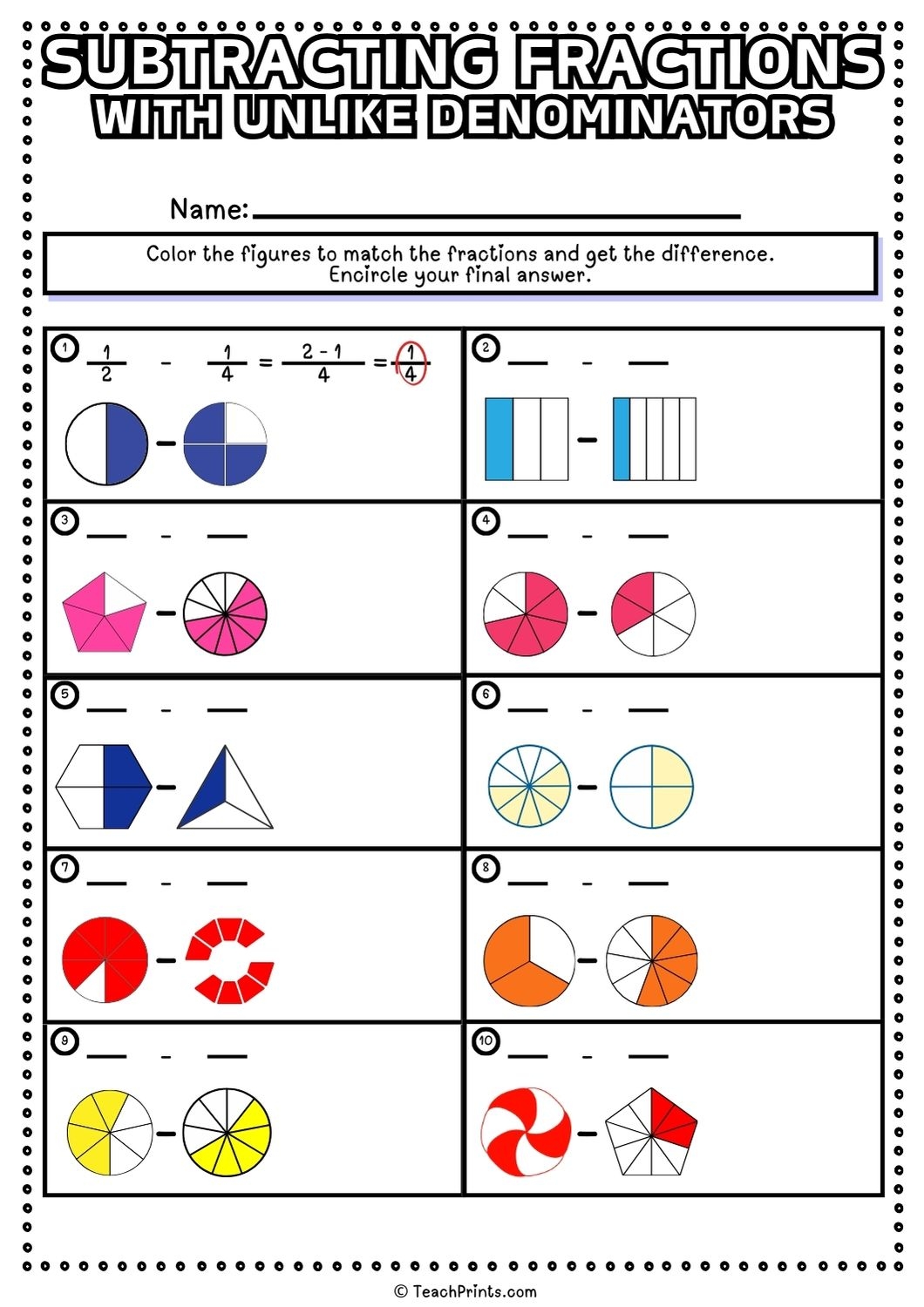 Free Subtracting Fractions With Unlike Denominators Worksheets Teach Prints Free Subtracting Fractions With Unlike Denominators Worksheets Teach Prints