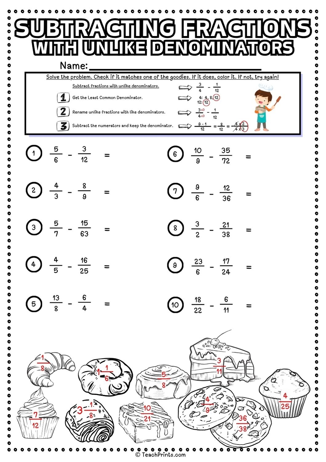 Free Subtracting Fractions With Unlike Denominators Worksheets Teach Prints Free Subtracting Fractions With Unlike Denominators Worksheets Teach Prints