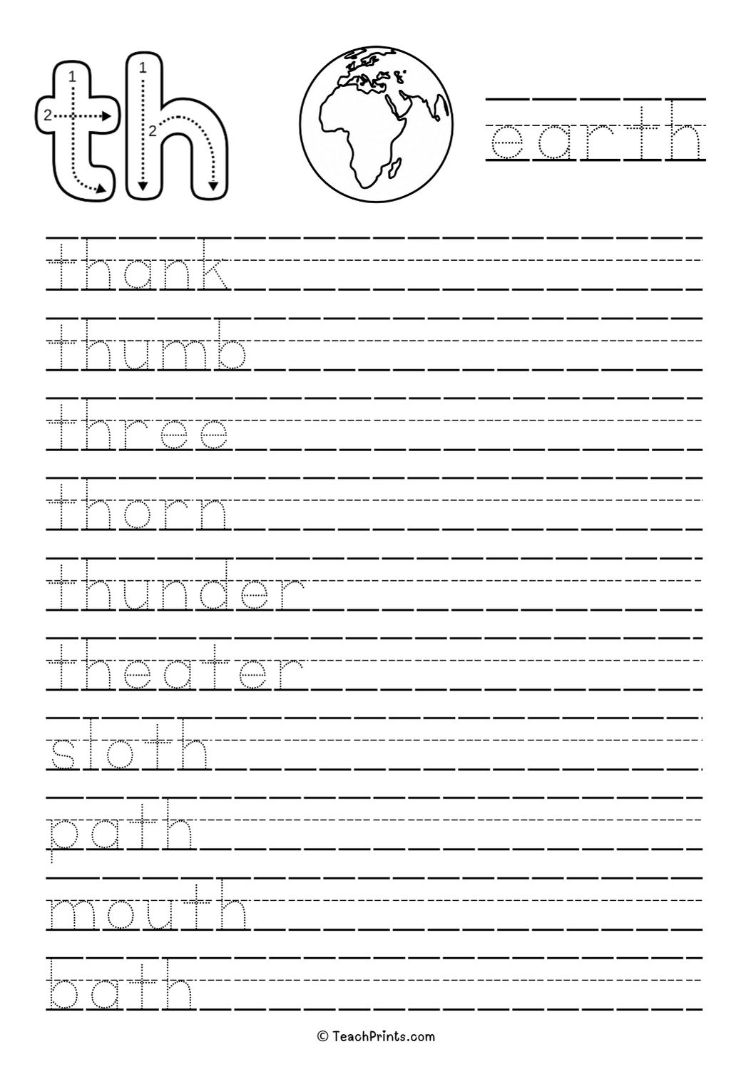 Free Th Worksheets Teach Prints Free Th Worksheets Teach Prints