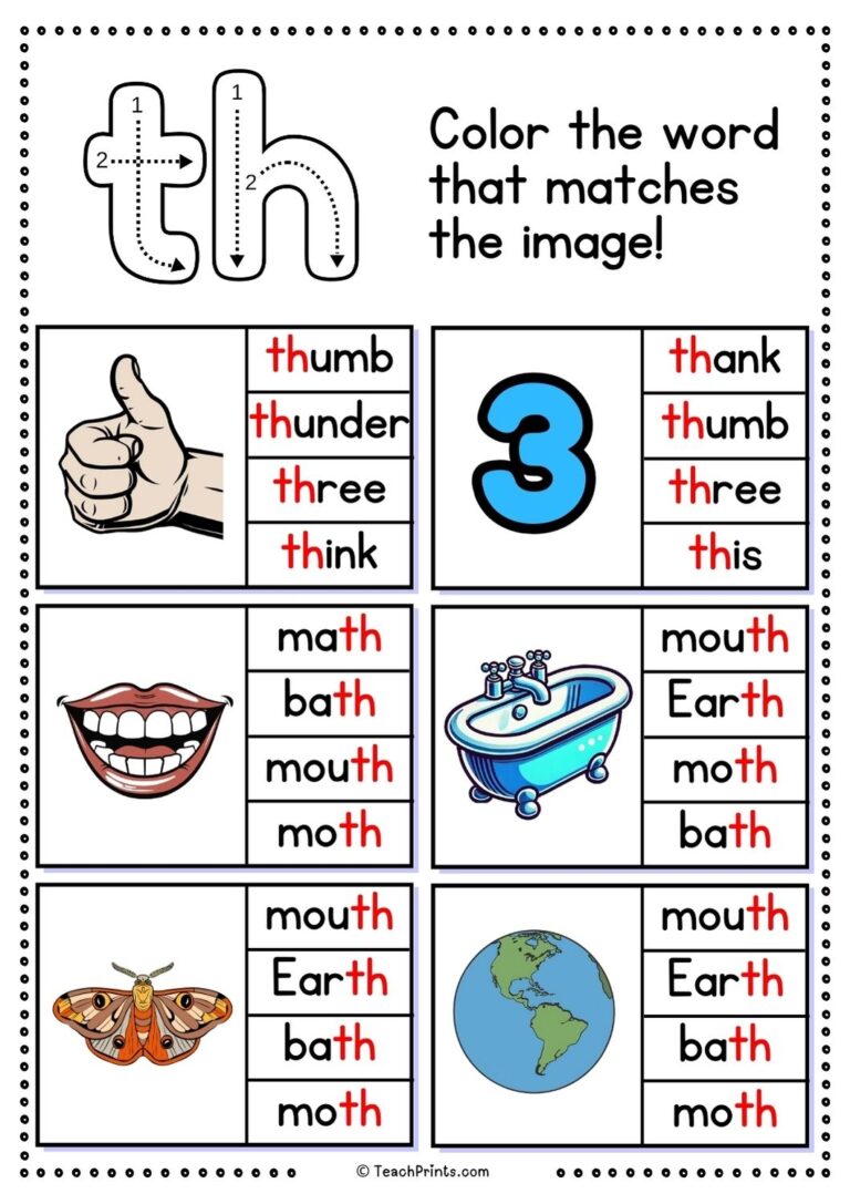 Free Th Worksheets Teach Prints