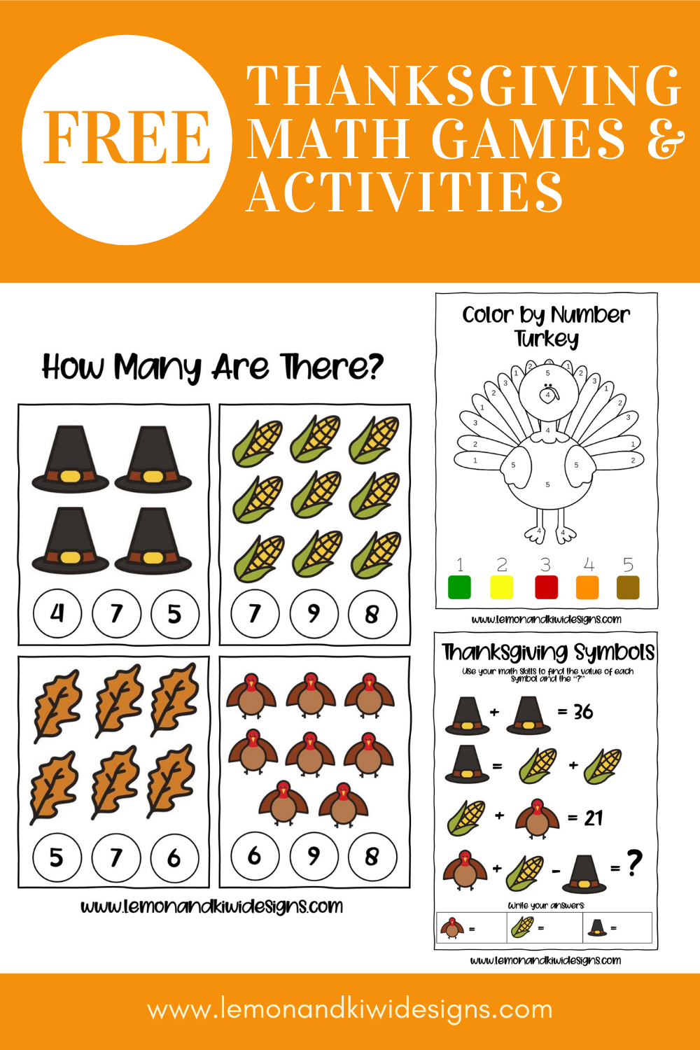 Free Thanksgiving Math Printables Lemon And Kiwi Designs