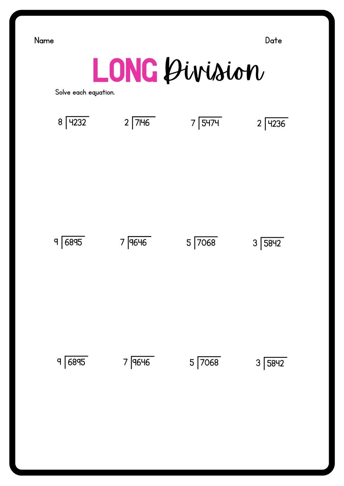 Long Division Worksheets Printable Free