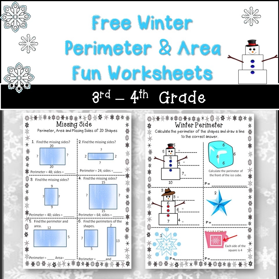 Free Winter Themed Perimeter U0026 Area Activity Worksheets 2 3rd 4th Grade Made By Teachers
