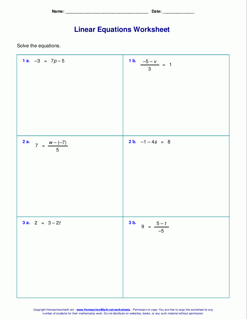 Free Printable Worksheets Pre-Algebra