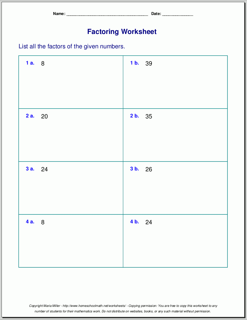 Free Worksheets For Prime Factorization Find Factors Of A Number