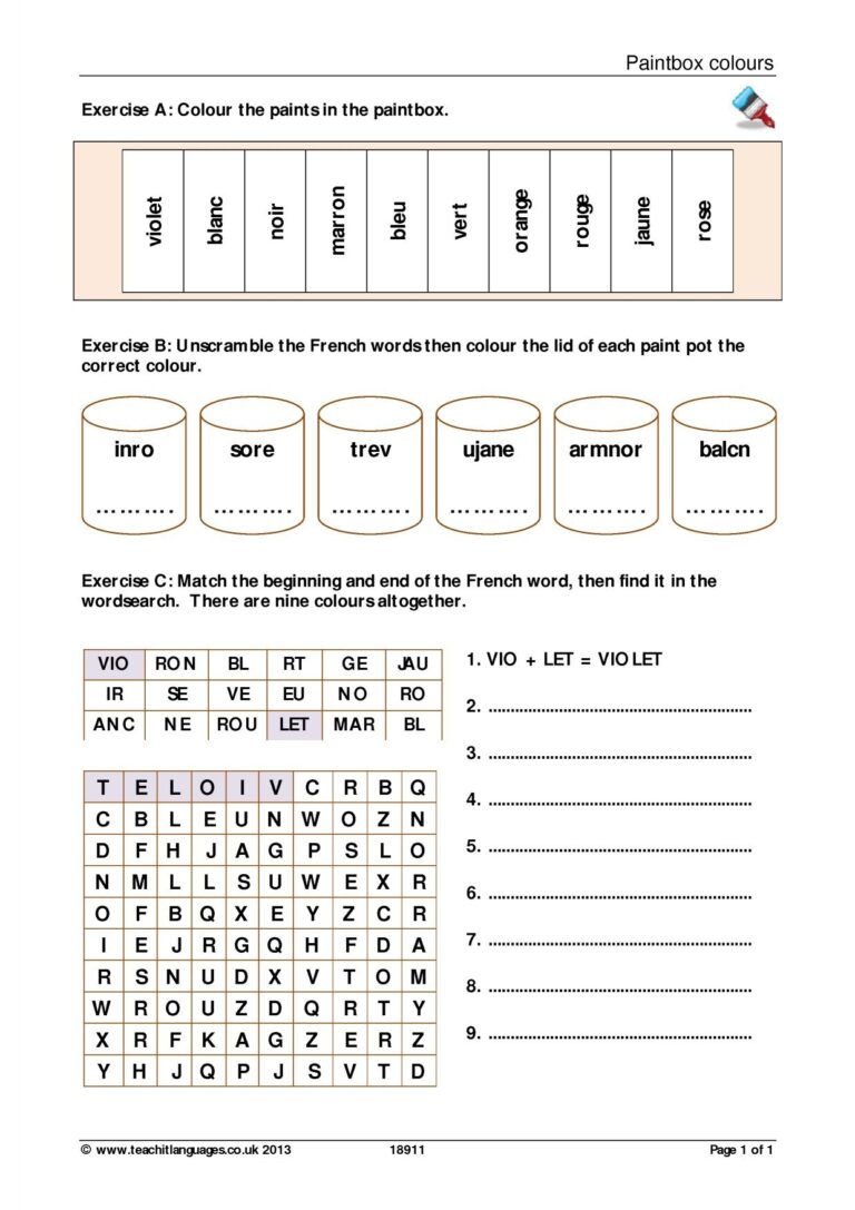 French Colours Worksheet French Colours Word Search Teachit