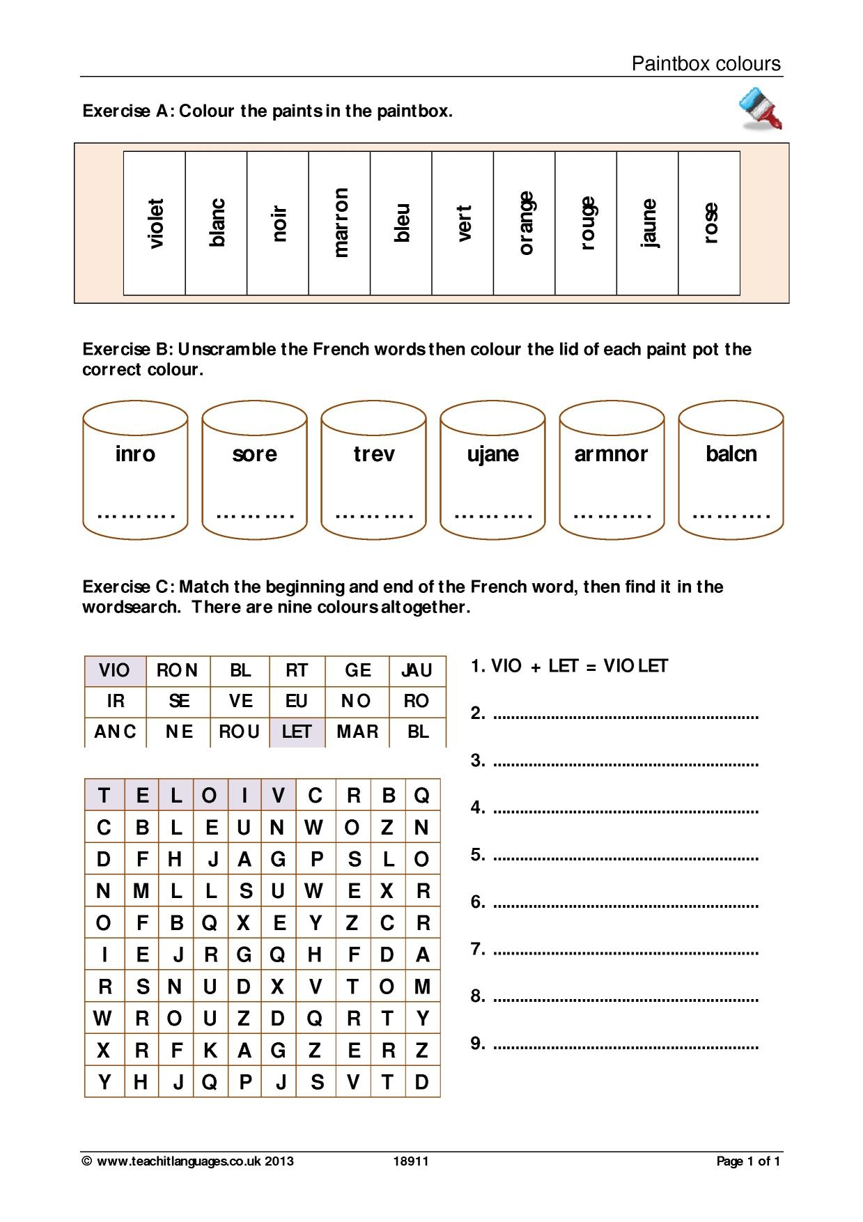 French Colours Worksheet French Colours Word Search Teachit