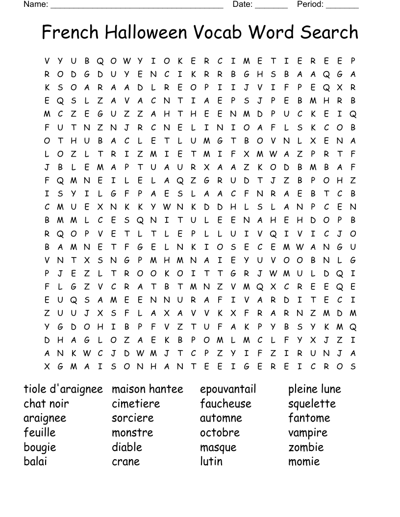 French Halloween Vocab Word Search WordMint French Halloween Vocab Word Search WordMint