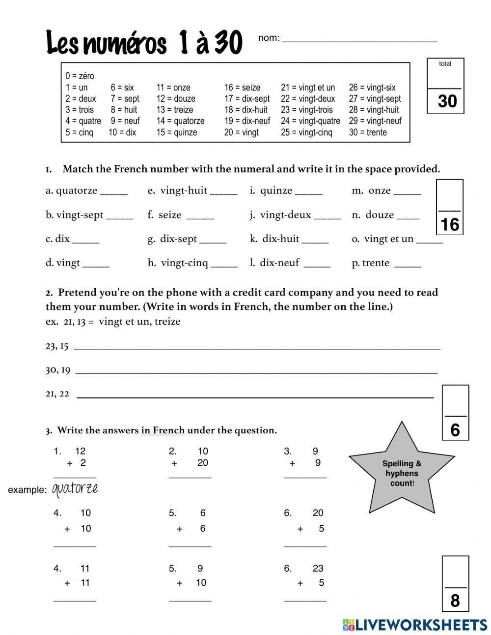 French Numbers 1 30 Worksheet Live Worksheets Worksheets Library French Numbers 1 30 Worksheet Live Worksheets Worksheets Library