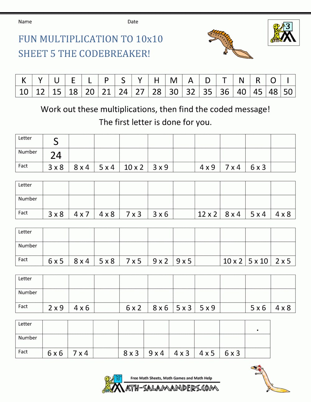 Fun Multiplication Worksheets To 10x10