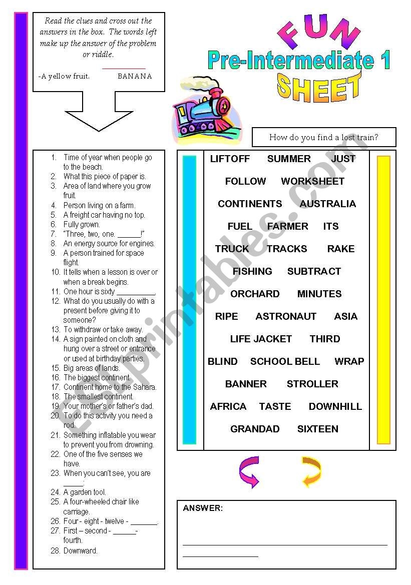 Fun Sheet Pre Intermediate 1 ESL Worksheet By Mulle