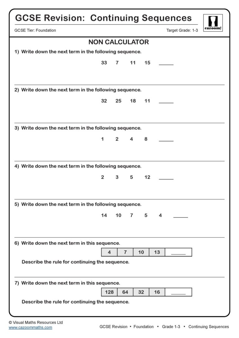 GCSE Maths Revision Worksheets Excellent Resources For GCSE 
