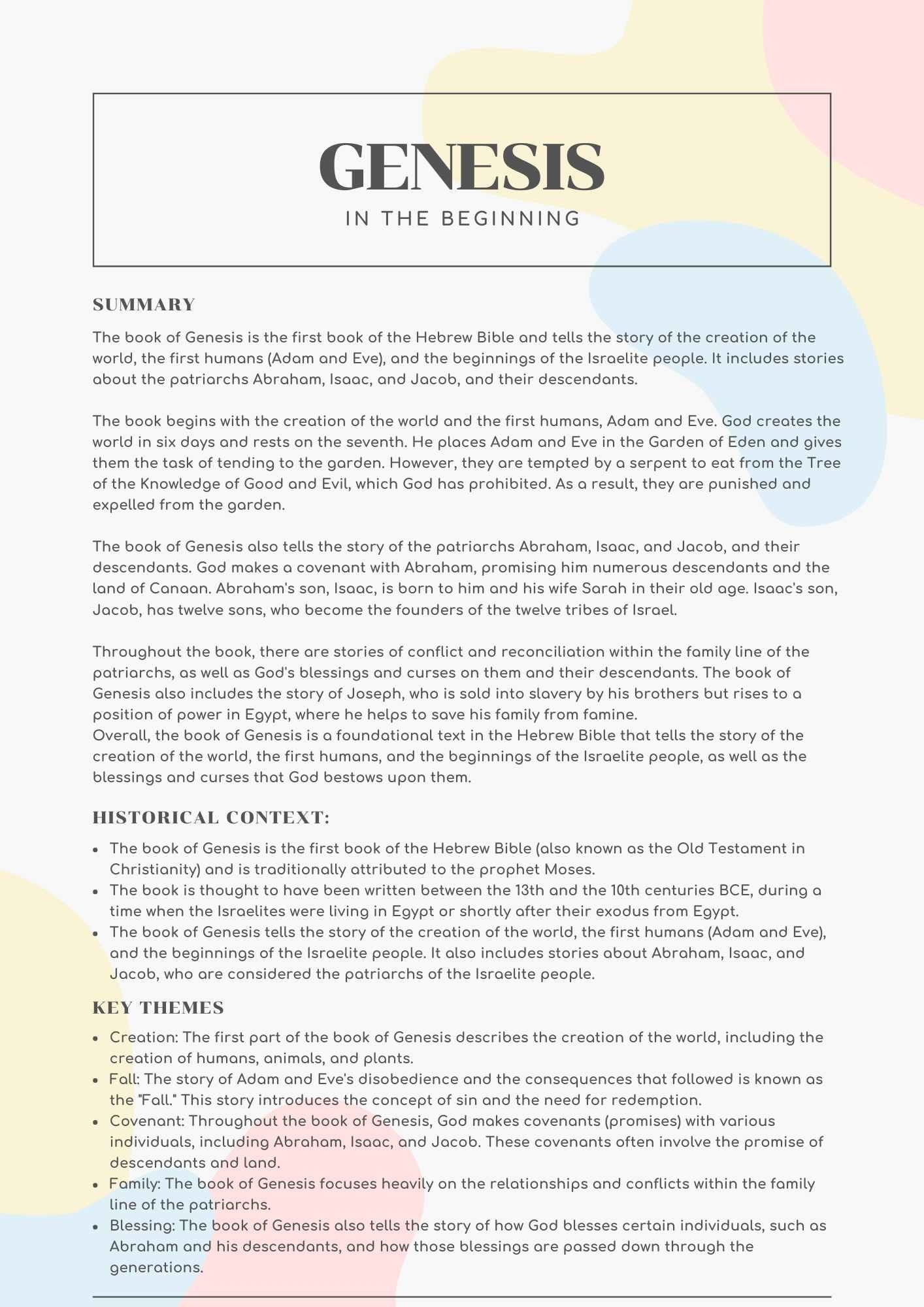 Genesis Bible Summary Sheet Printable Free Bible Worksheets Genesis Bible Summary Sheet Printable Free Bible Worksheets