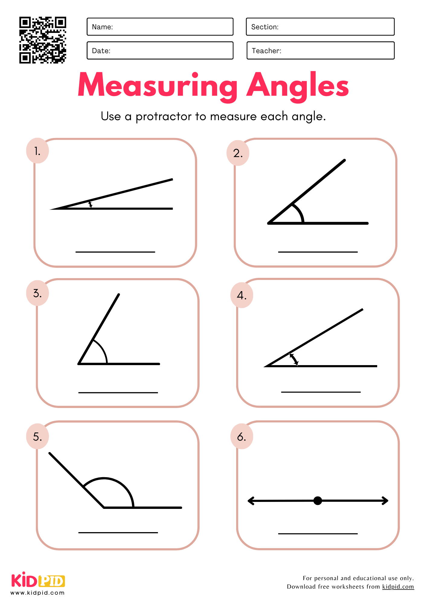 Free Printable Fourth Grade Angle Worksheet