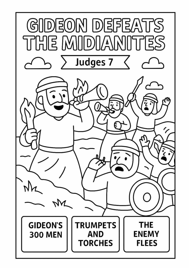 Gideon Defeats The Midianites Coloring Page Free Judges 7 