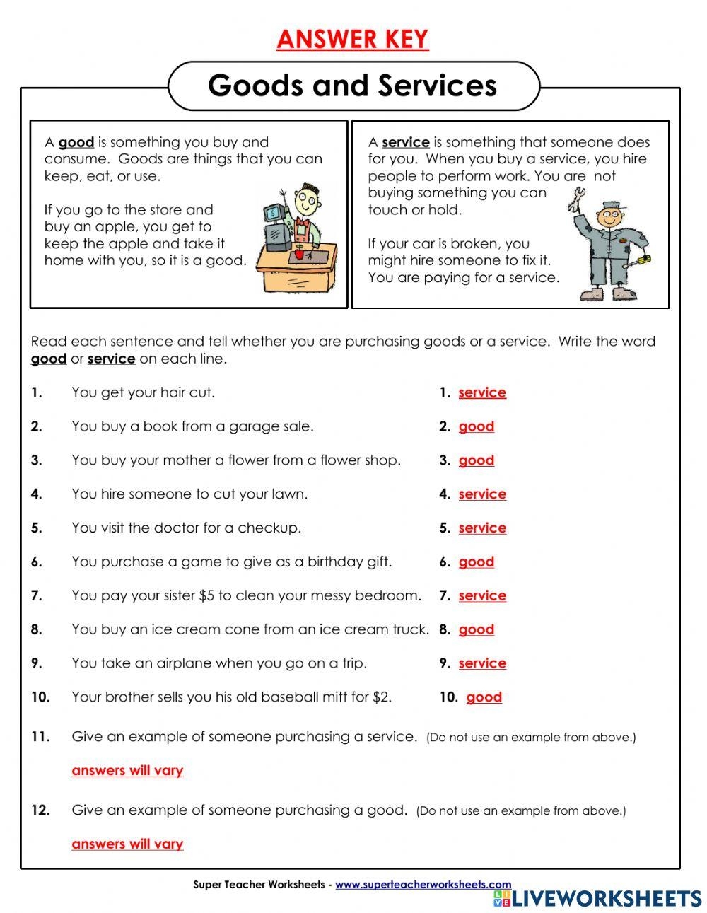 Good And Service Interactive Worksheet Live Worksheets 