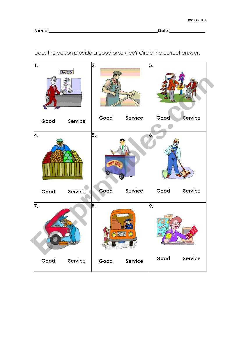 Goods And Services ESL Worksheet By Melaniecb Worksheets Library