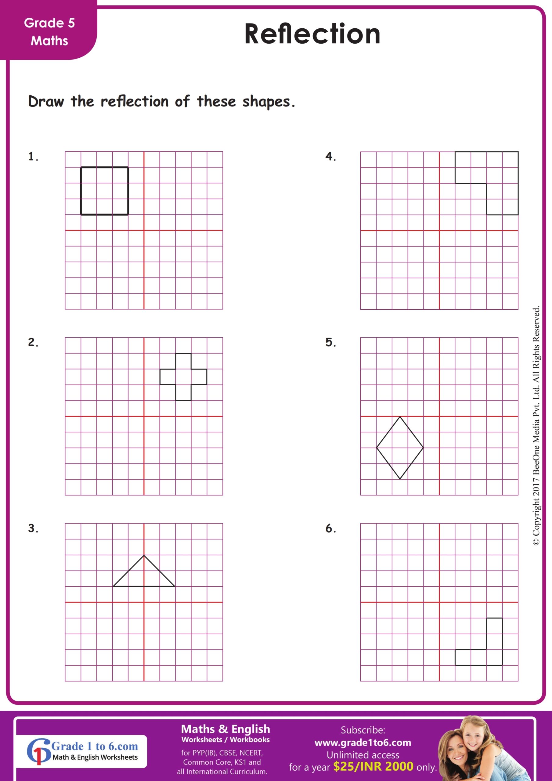 Grade 5 Reflection Of Shapes Worksheets Grade1to6