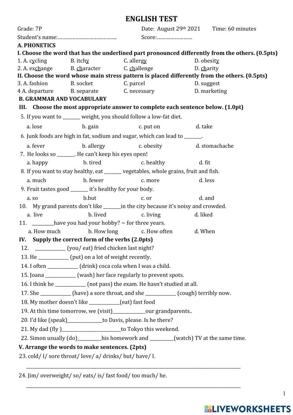 Grade 7 English Review Worksheet Live Worksheets Worksheets 