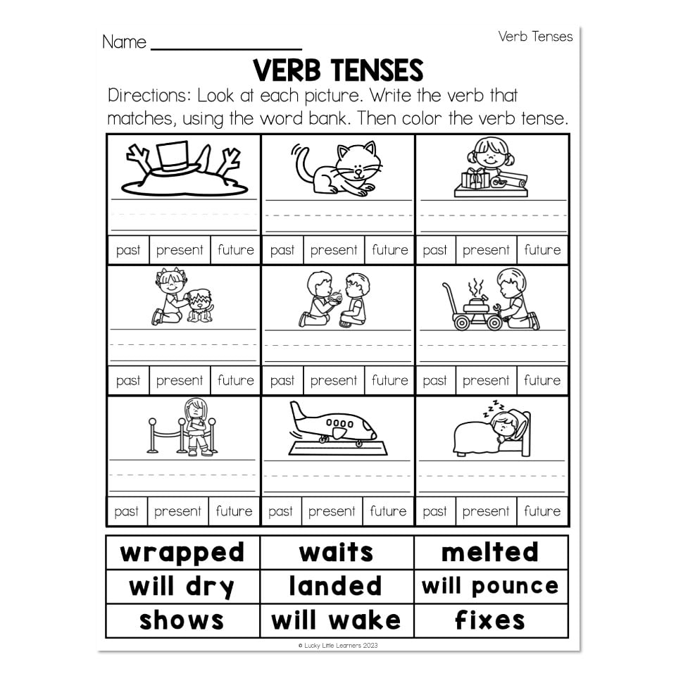 Grammar Worksheets Verb Tenses Lucky Little Learners