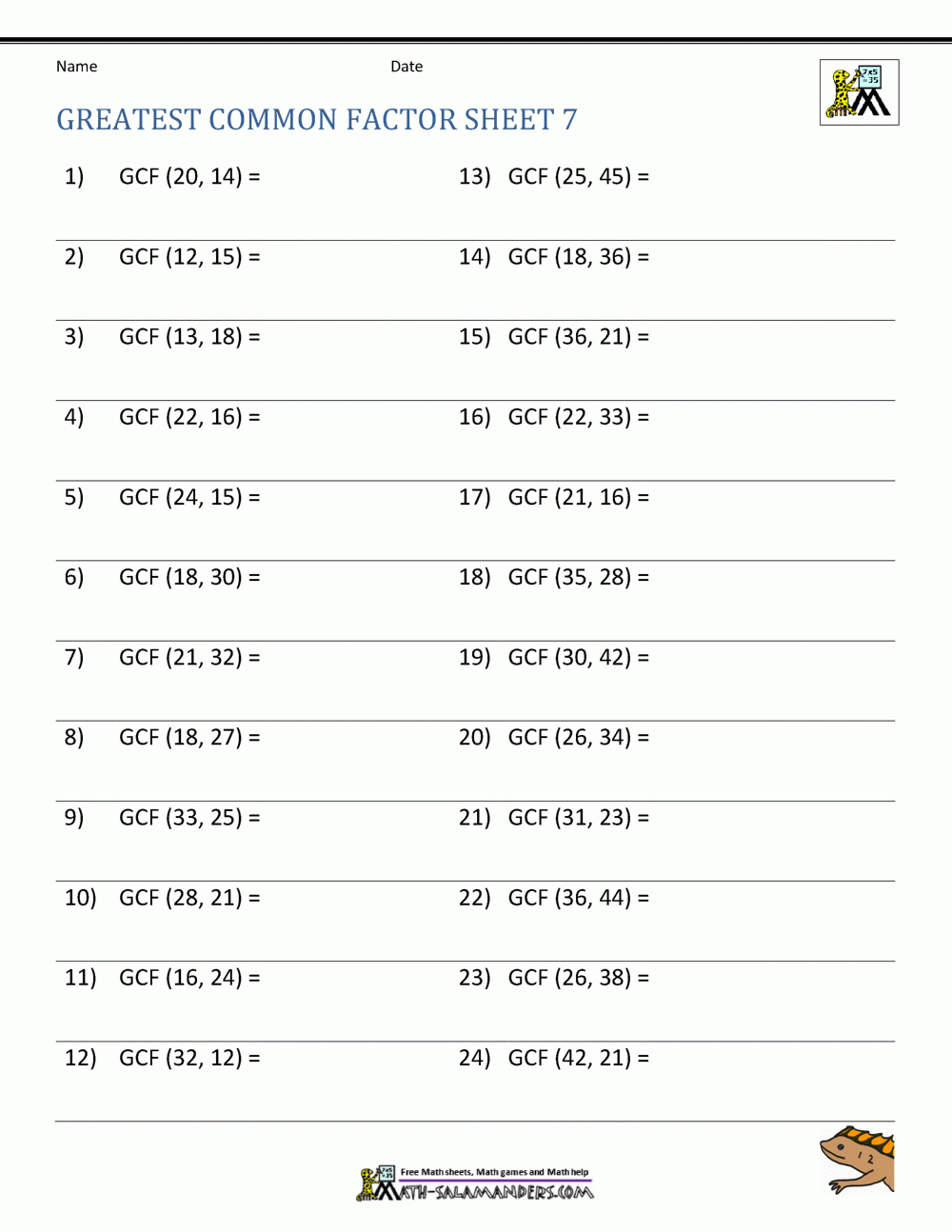 Free Printable Gcf And Lcm Worksheets